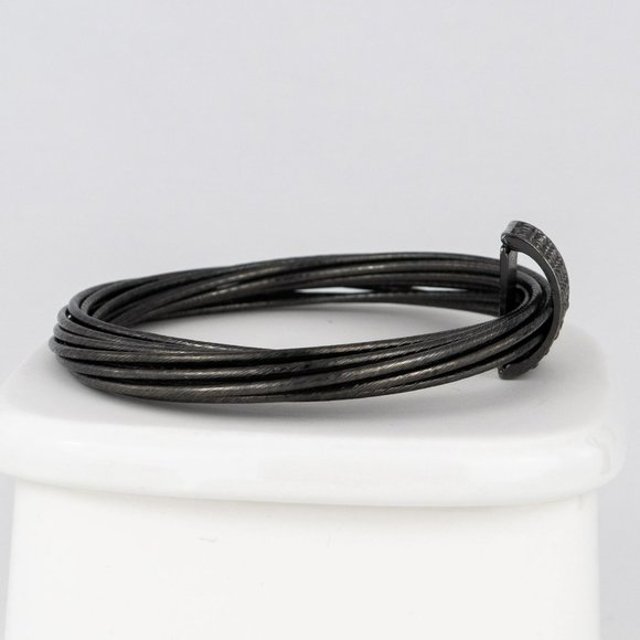 Gunmetal Connected Bangle Bracelet Hematite Color Joined Combined 8" Textured - Picture 5 of 5